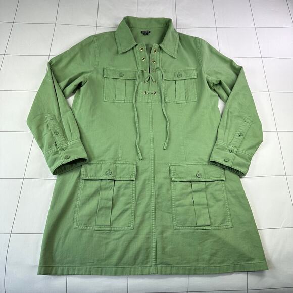J. Crew Dress Womens Medium Green Harbor Drapey Cotton Lace Up Utility Collared - Picture 3 of 11